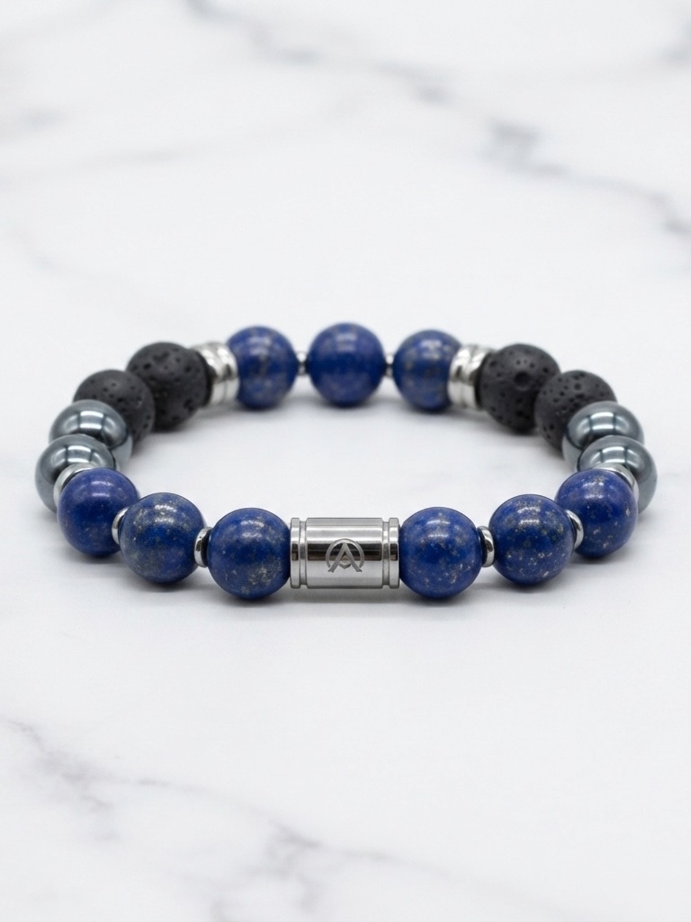 Altius Lapis Lazuli, Lava Rock & Hematite Beaded Stretch Bracelet — Handmade